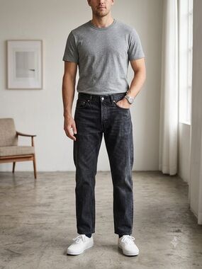 H&M Men's Relaxed Fit Jeans Size 34/32 Washed Black Denim Pants